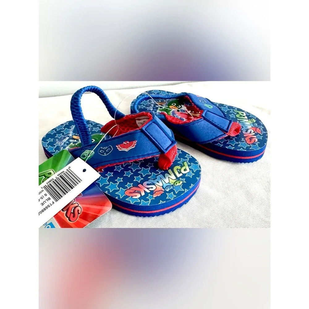 PJ Masks Flip Flops Size 5/6 Toddler Blue Red Catboy Owlette Gekko Sandals NWT